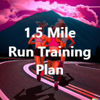 Text overlay reading '1.5 Mile Run Training Plan' on scenic mountain road with pink sunset sky