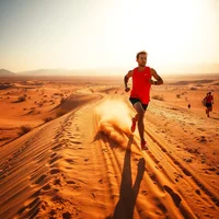 solo runner sprinting through the desert at midday