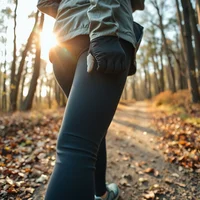 Runner walking along an autumn trail at sunrise, easing back with a gentle walk-run comeback